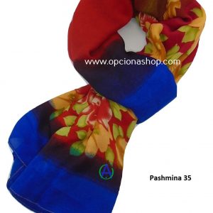 Pashmina floreada roja con azul