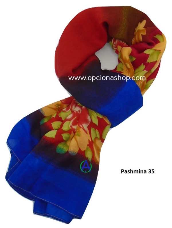Pashmina floreada roja con azul