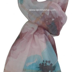 Pashmina floreada líneas doradas