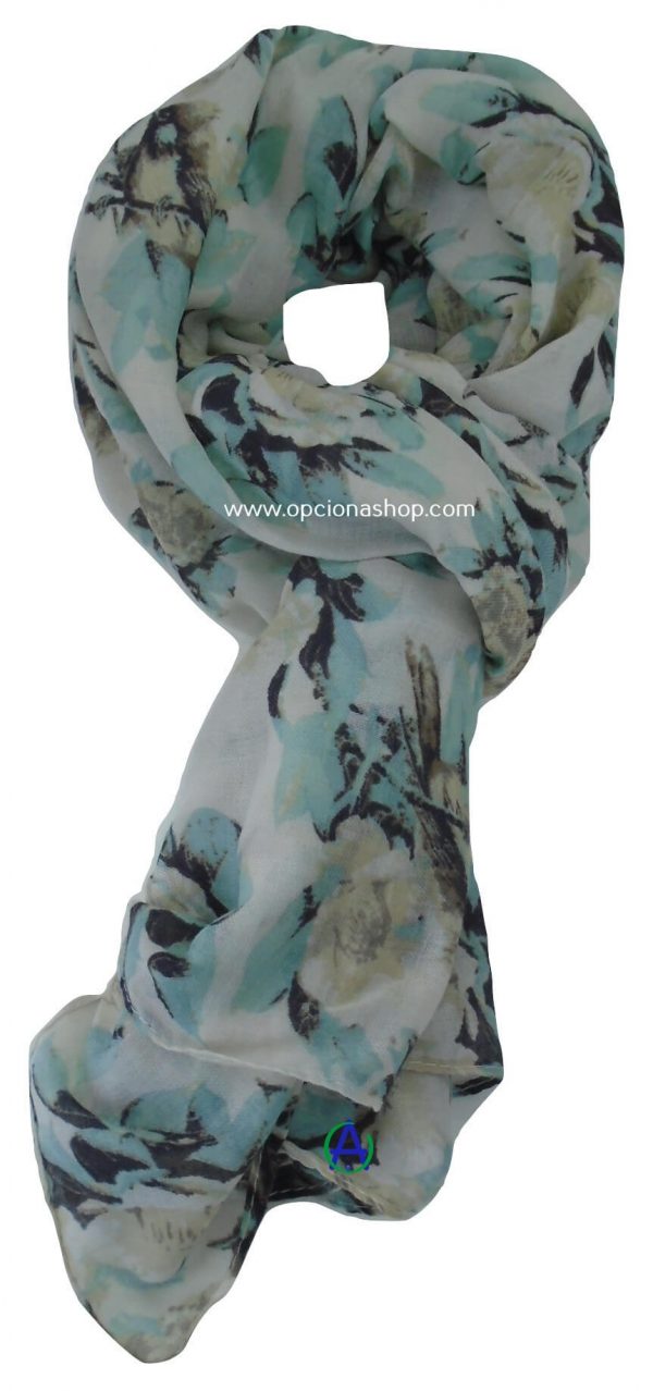 Pashmina floreada con pájaros