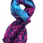 Pashmina Floreada Azul Con Rosa