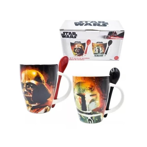 Tazas Darth Vader Y Boba Fett Con Cuchara