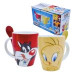 Tazas Silvestre Y Piolin Con Cuchara