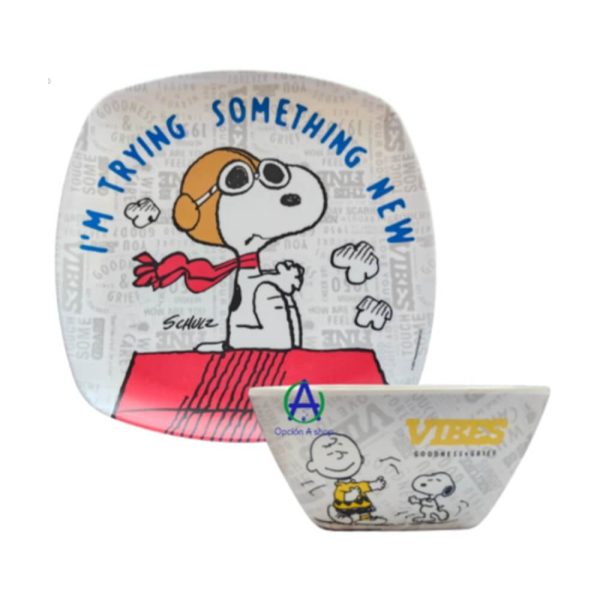 Tazón Plato Vaso Snoopy Bambú