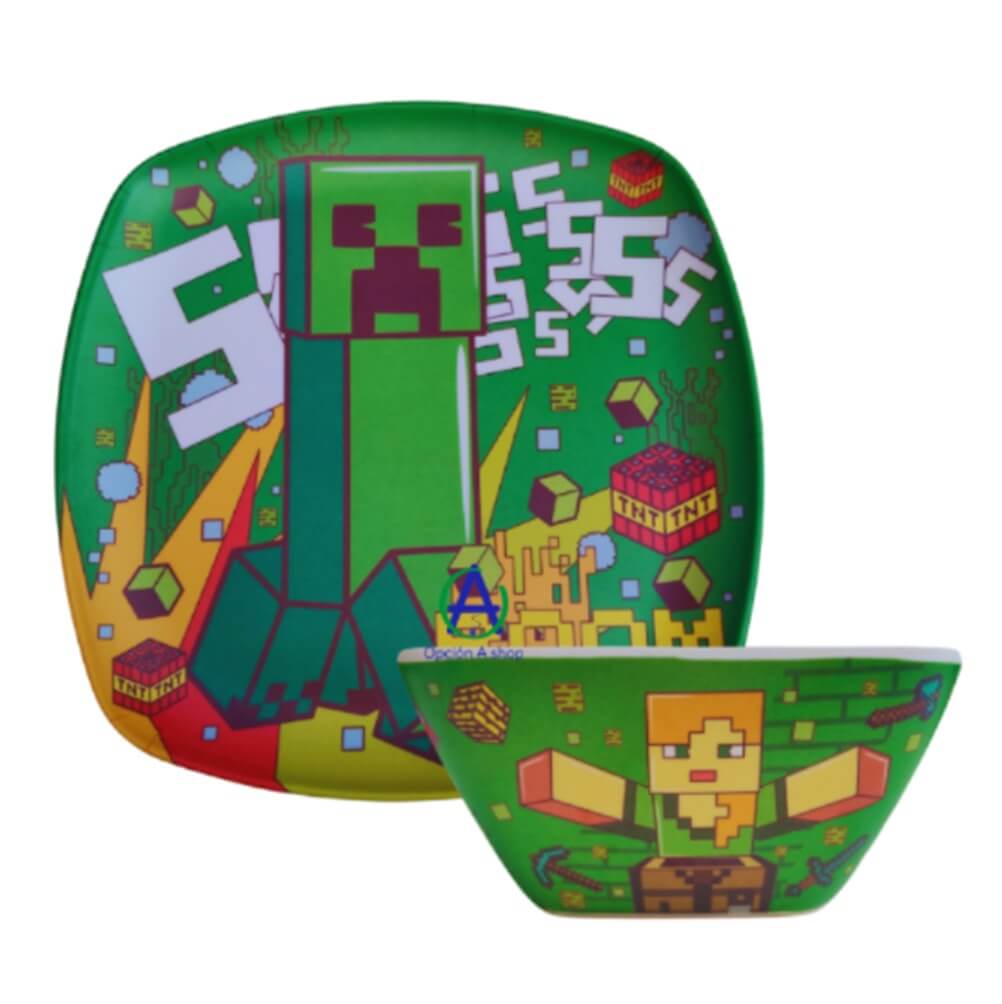 Tazón Plato Vaso Minecraft Bambú